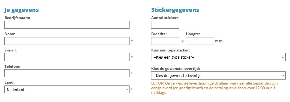 printscreen offerteformulier